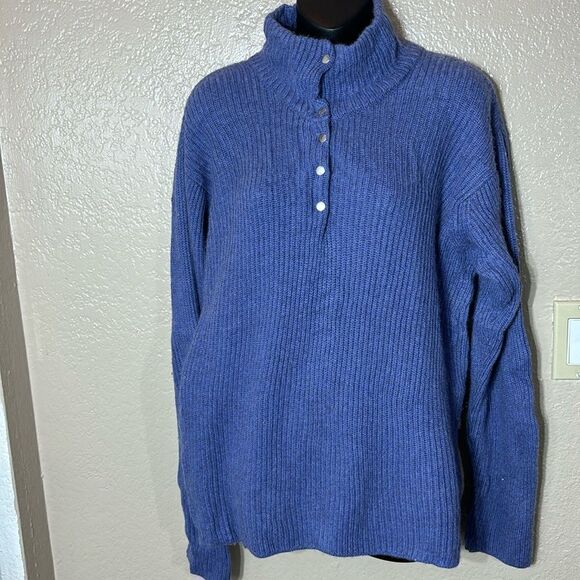 Johnstons of Elgin 100% cashmere made in Scotland blue ribbed knit button front - Picture 1 of 6
